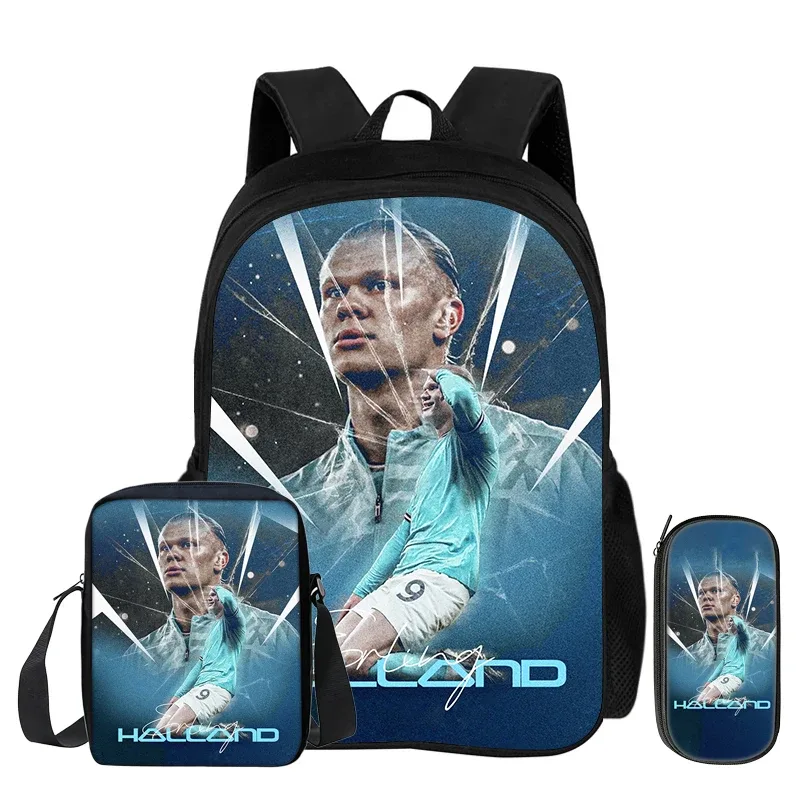 sac à dos d'école, sac à crayons, sac à dos de sport haaland pour enfants, ensemble de 3 pièces, sac à dos de footballeur star, cadeau