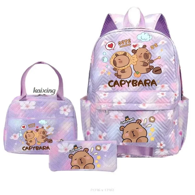 sacs à dos kawaii imprimés capybara, ensemble sac d'école, sac à déjeuner, trousse à crayons, cadeau de rentrée scolaire pour fille, sacs de loisirs, mochila, sacs de voyage pour adolescents
