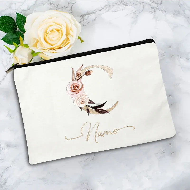 pochette à cosmétiques personnalisée avec nom, motif floral vintage, cadeau élégant pour femmes, demoiselles d'honneur, anniversaire, organisateur de maquillage