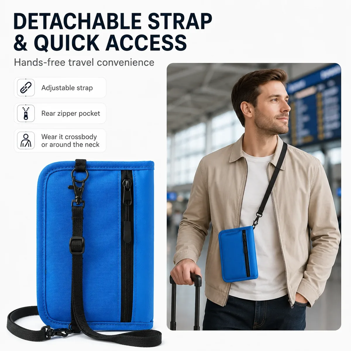 portefeuille de voyage avec blocage rfid, porte-passeport, étui multifonction pour cartes de crédit, organisateur de documents d'identité pour hommes et femmes, pochette antivol