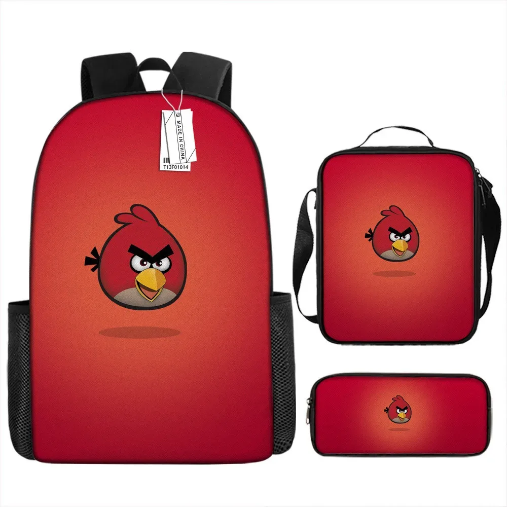 sacs d'école de luxe originaux et cool avec impression 3d angry birds, 3 pièces/ensemble, sac à dos pour ordinateur portable, sac à déjeuner, trousse à crayons