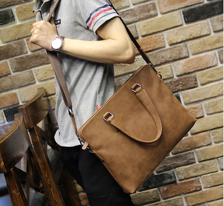 sacs pour hommes en cuir pu crazy horse, mallette d'affaires vintage, sacs de voyage pour hommes, sac fourre-tout pour ordinateur portable, sac pour homme
