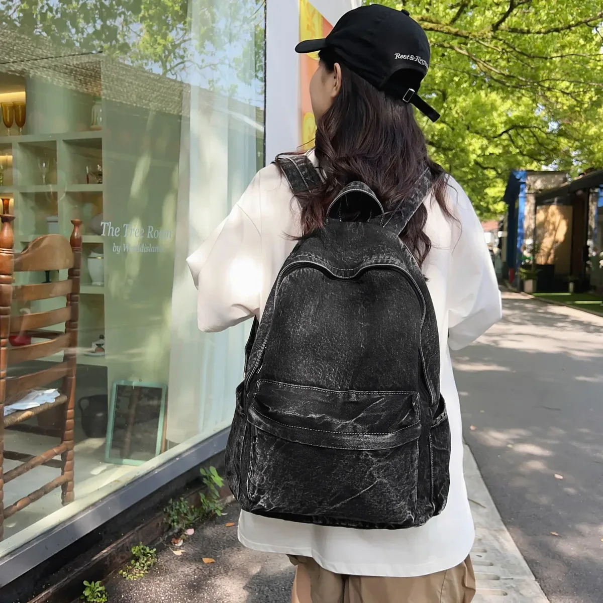 Sac à dos rétro en toile à fermeture éclair pour hommes et femmes, sac d'école multi-poches, sacs de sport de voyage solides, nouveau denim, initié SR