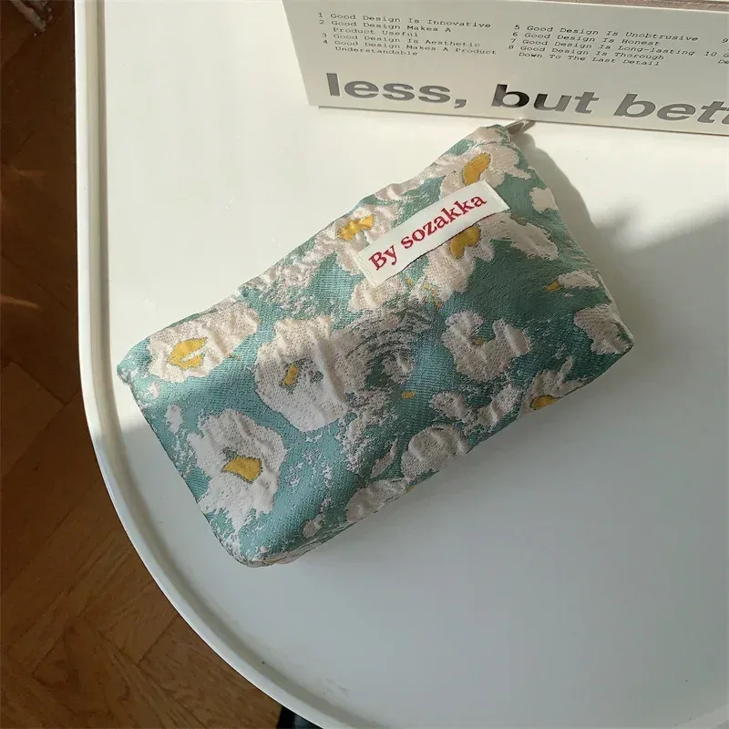 nouveaux sacs de maquillage floraux pour femmes coréennes, sac à cosmétiques, pochette de rangement, trousse de toilette de voyage, trousse de beauté en toile, trousse à crayons