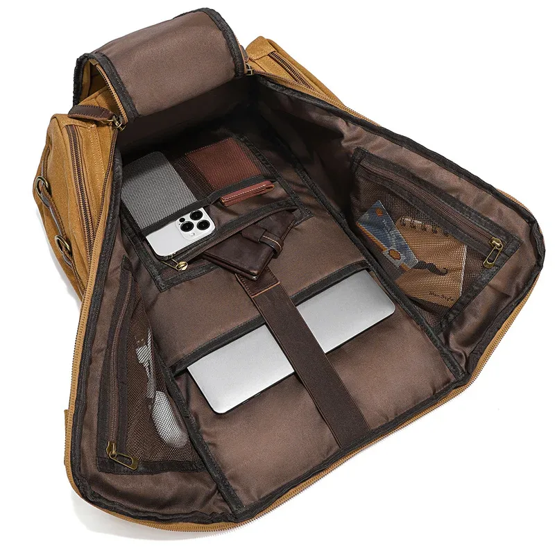 vintage cuir man16 pouces sac à dos pour ordinateur portable toile cirée sac à dos à bandoulière sac à dos de voyage pour hommes femmes