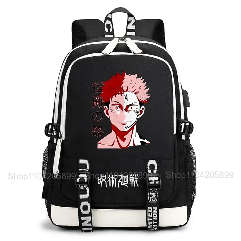 sac à dos jujutsu kaisen, anime satoru gojo itadori yuji, sac d'école pour étudiants, grande capacité, port de chargement usb, sac à dos de voyage