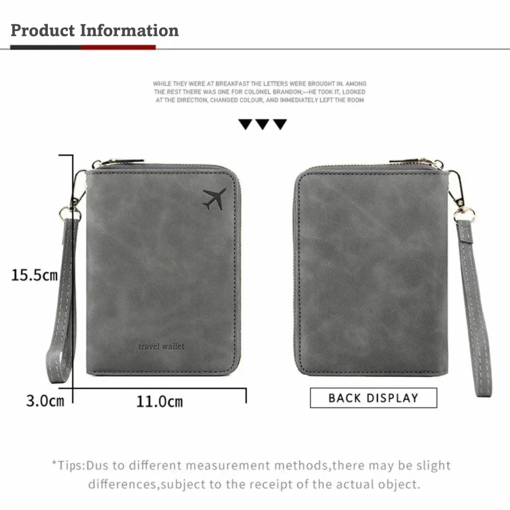 portefeuille de voyage multifonctionnel en pu avec protection rfid, couleur unie, anti-magnétique, fermeture éclair, sac de rangement pour documents, unisexe