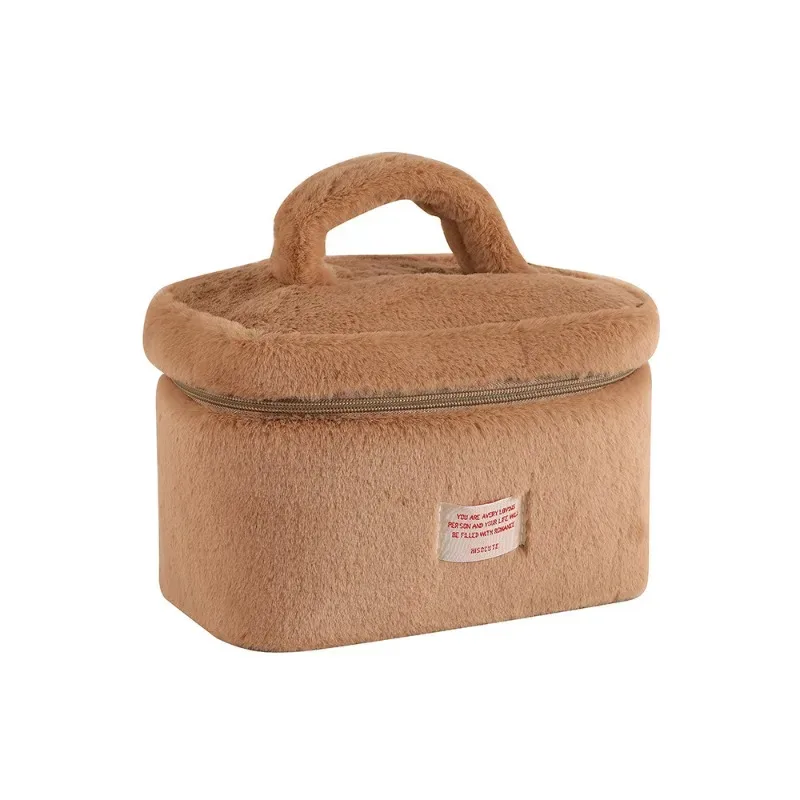 sacs de maquillage en peluche douce pour femmes, grande capacité, organisateur de cosmétiques quotidiens, fourre-tout de style simple, trousse de toilette de voyage, sac a main