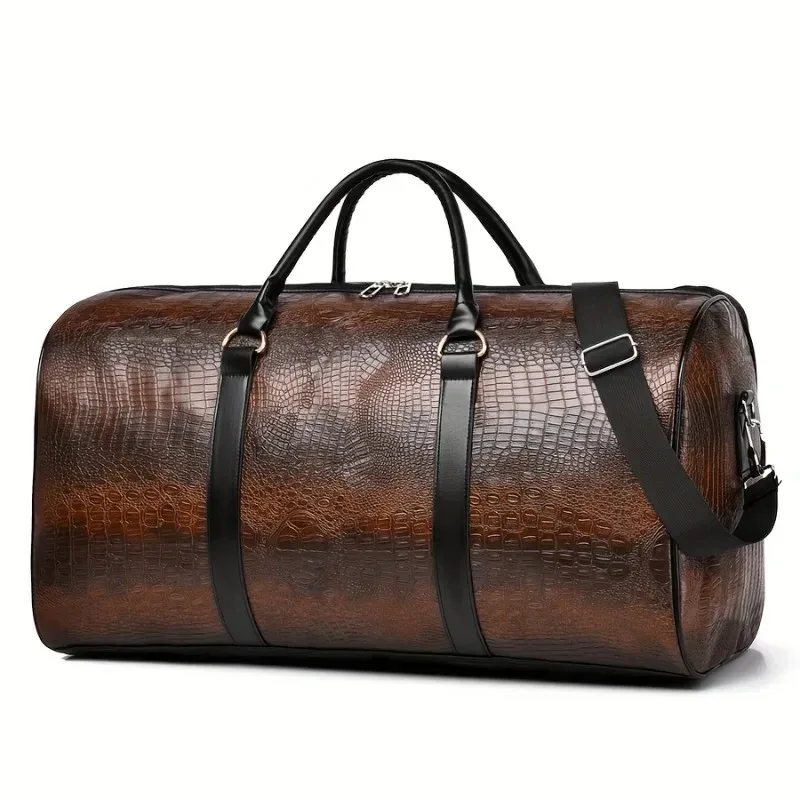 Sac polochon de voyage rétro texturé crocodile de grande capacité – Bagage de vacances unisexe durable, cadeau polyvalent pour hommes et femmes
