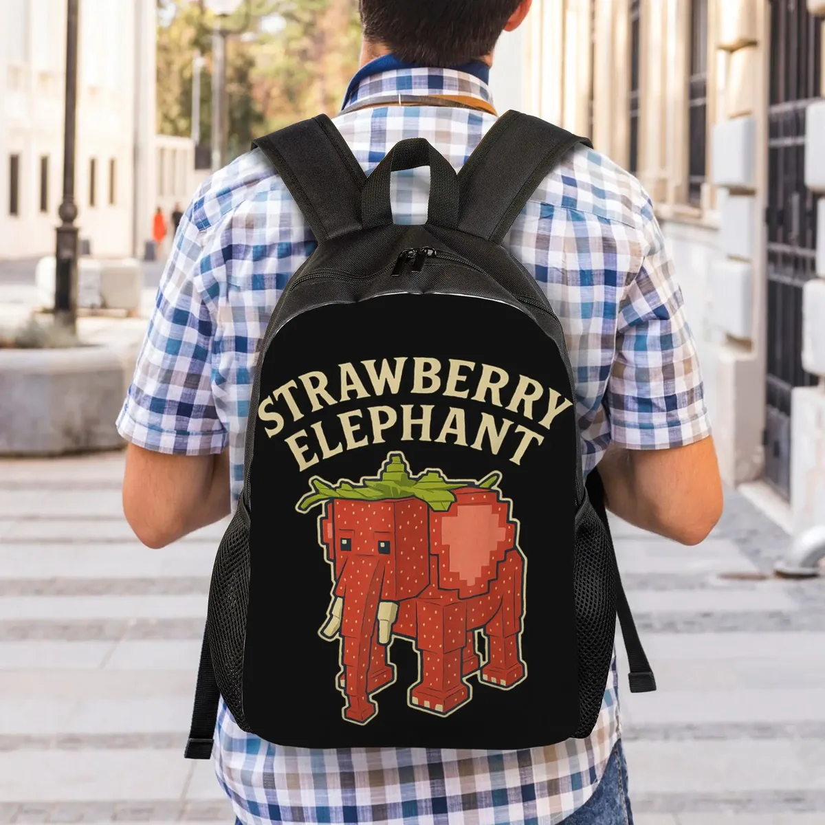 sac à dos tendance et durable pour étudiants et professionnels, motif meme 'strawberry elephant italian brainrot', amusant, pour hommes et femmes, sac à bandoulière pour ordinateur portable