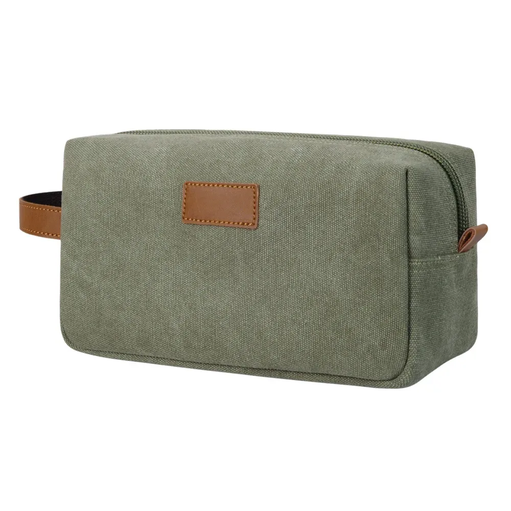 trousse de toilette, patchwork de toile imperméable à main de voyage, rangement en cuir de cheval fou, trousse de maquillage à la mode et rétro