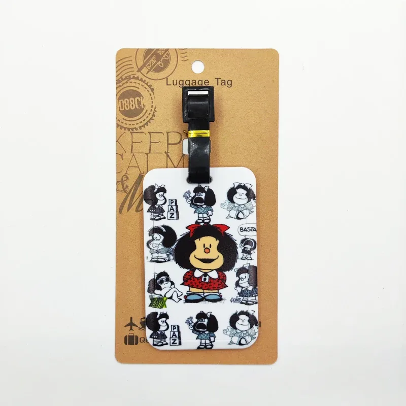 étiquette de bagage mafalda pour filles mignonnes, étiquette de bagage de voyage pour femmes, porte-adresse d'identification, bagages d'embarquement, billet de valise portable