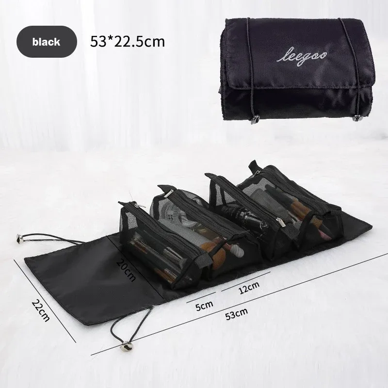 sacs de maquillage 4 en 1, sac à cosmétiques détachable, portable, grande capacité, pliable, voyage, rangement de cosmétiques, trousse de toilette