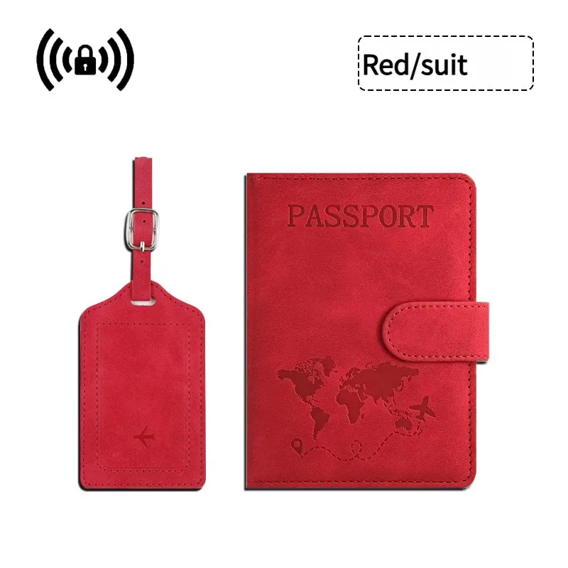 essentiels de voyage : porte-passeport à blocage rfid + ensemble d'étiquettes de bagage en cuir