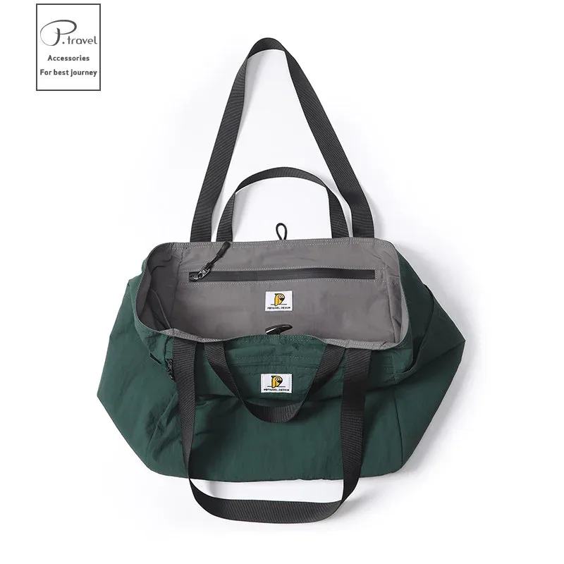 sac fourre-tout en nylon lavé pour femmes, réversible, léger, grande capacité, sac à main à bandoulière, résistant à l'eau, sac de voyage multi-poches