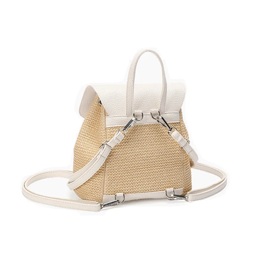 sac à dos en paille et pu pour femmes, sac à bandoulière avec cordon de serrage, sac de jour de voyage de grande capacité pour adolescentes