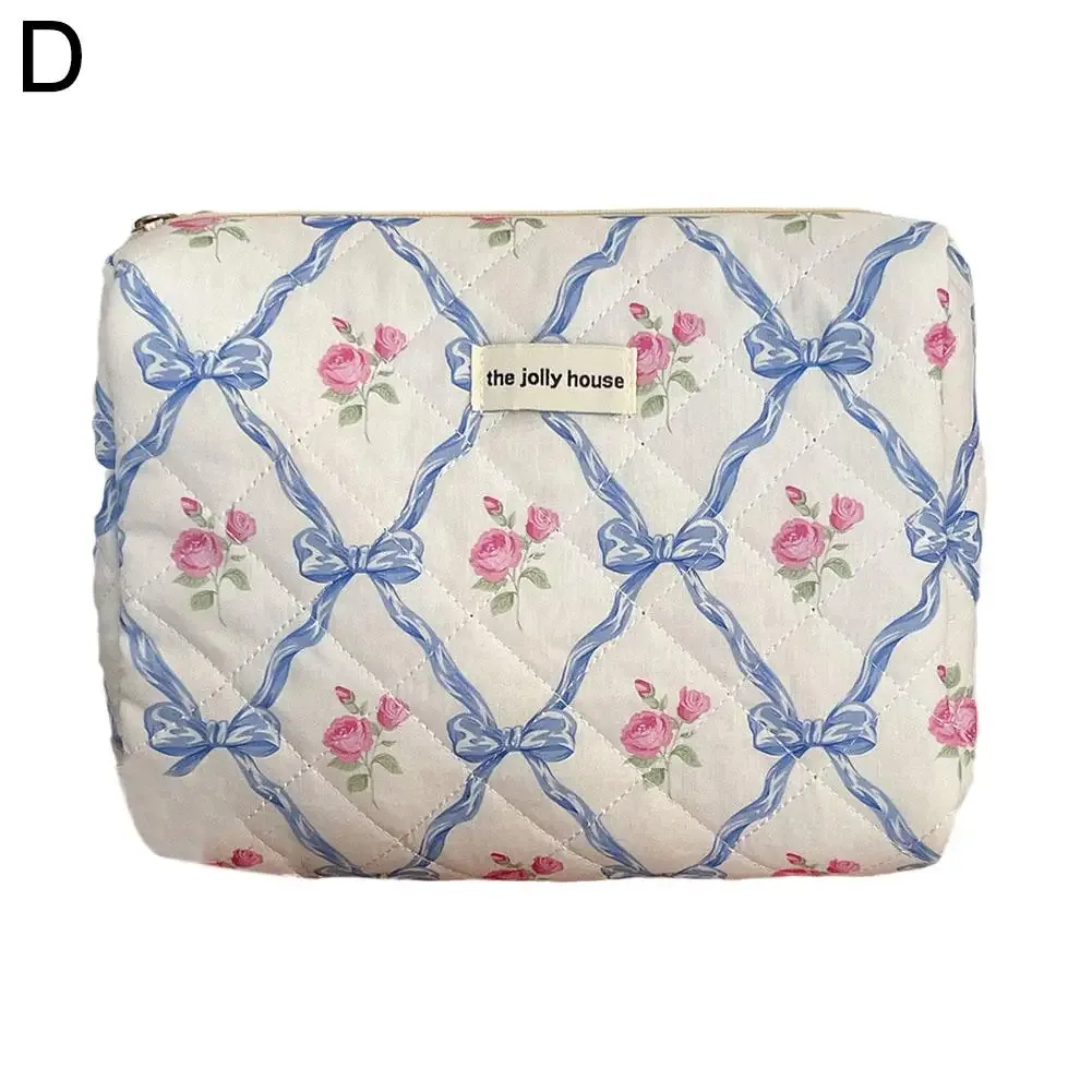 trousse de maquillage matelassurera pour femme, trousse de toilette portable pour filles, sac à main à glissière, mignon, nœud de fleur, évaluation cosmétique, grill féminin