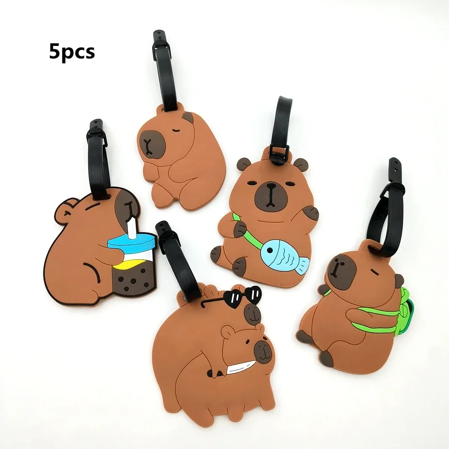 1//2/3 pièces mignon animal kapibala pvc caoutchouc souple étiquette de bagage cintre identification étiquette sac cintre bagages cintre anti perte sangle
