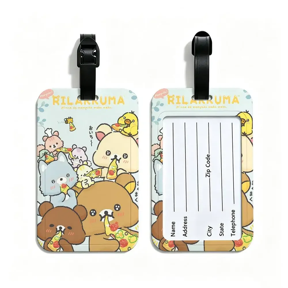 étiquette de bagage de voyage rilakkuma mignonne en dessin animé, étui en pvc pour carte d'information, marqueur de nom anti-perte pour sac à dos.