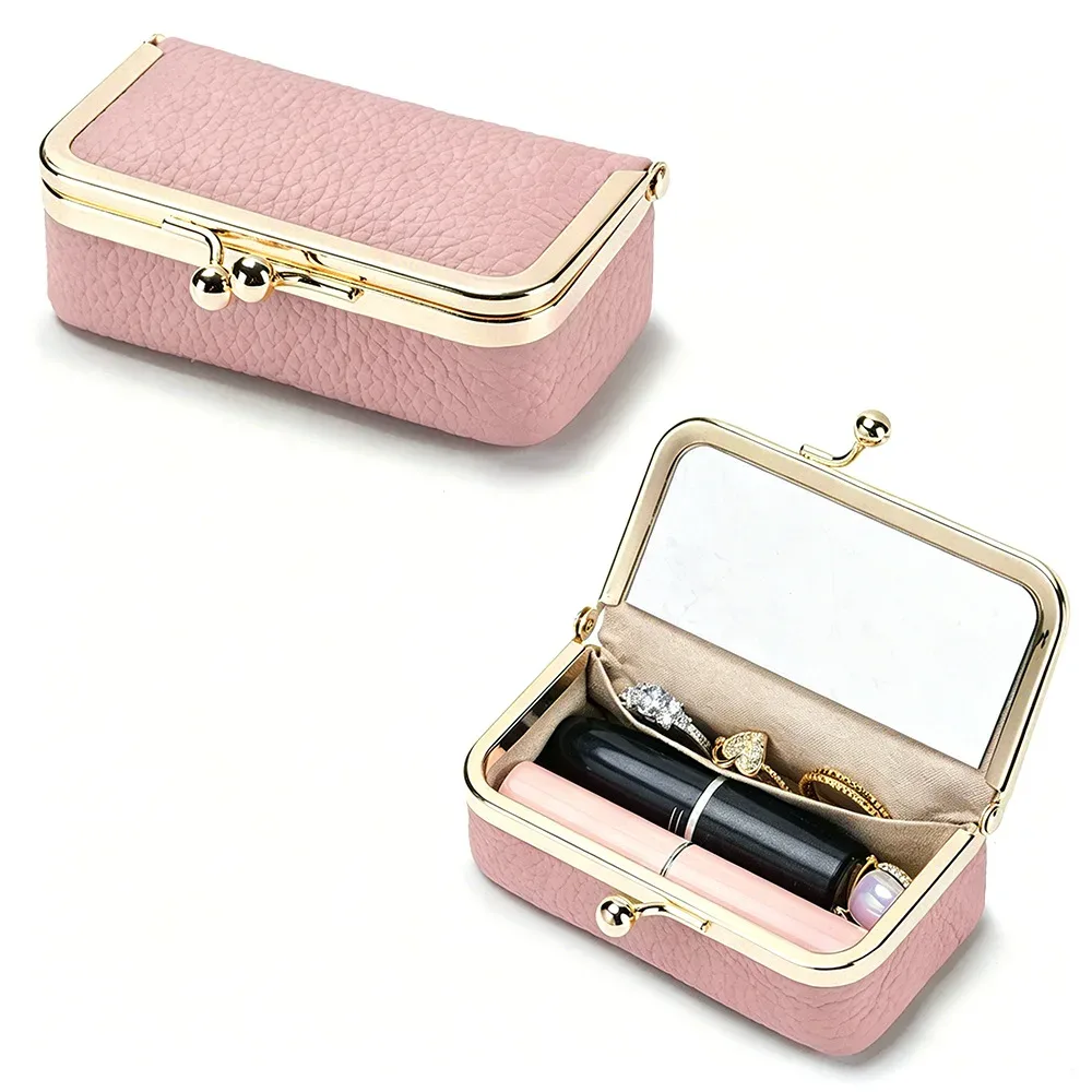 mini étui de rangement pour rouge à lèvres en cuir véritable, petite trousse de maquillage avec miroir, pochette de voyage pour cosmétiques, boîte de maquillage