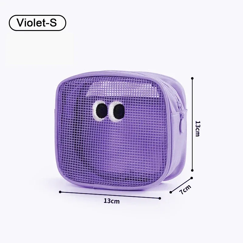 sac à cosmétiques de maquillage en maille, pochette de voyage à fermeture éclair, étui de maquillage pour grands yeux pour les bureaux à domicile, accessoires de voyage, sac de rangement organisateur