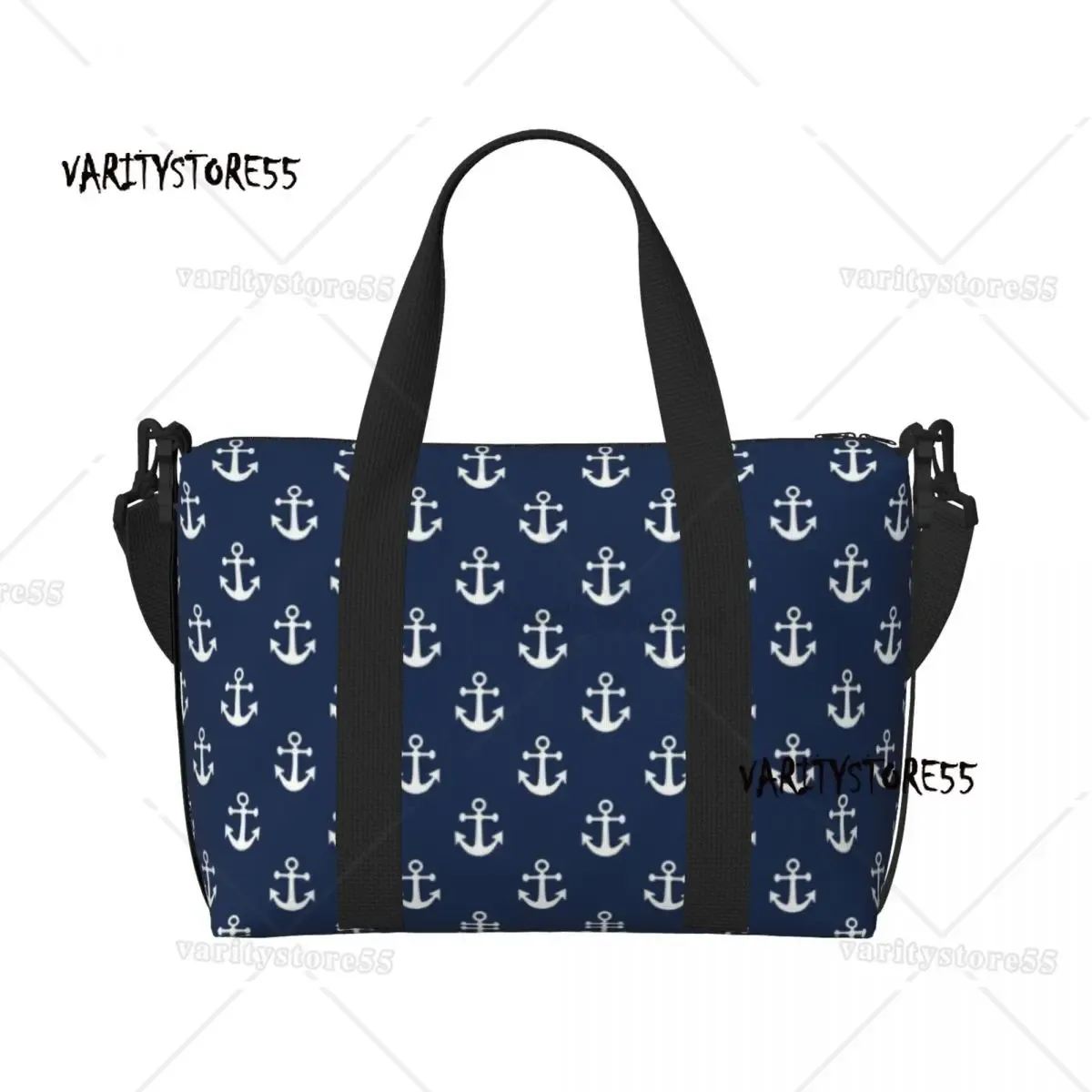 sac fourre-tout de plage personnalisé à rayures bleu marine et ancre blanche pour femmes, fourre-tout extra large pour salle de sport, sacs de shopping de voyage de navigation