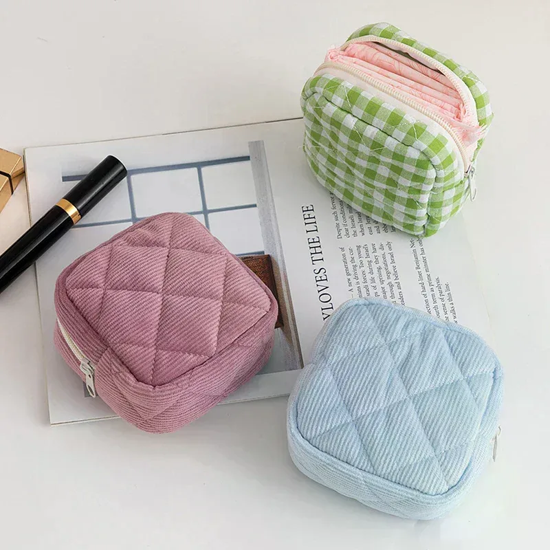 petite trousse de maquillage en velours côtelé, mini pochette à cosmétiques, sac essentiel avec fermeture éclair en métal pour sac à main, voyage et cadeaux