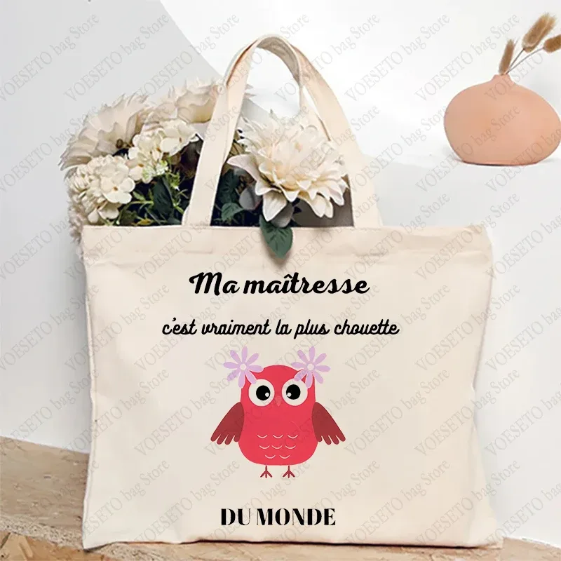 sac fourre-tout à thème enseignant, sac à bandoulière d'école inspiré avec motif de style français, sac à main à motif éducatif cadeau maitresse d'école