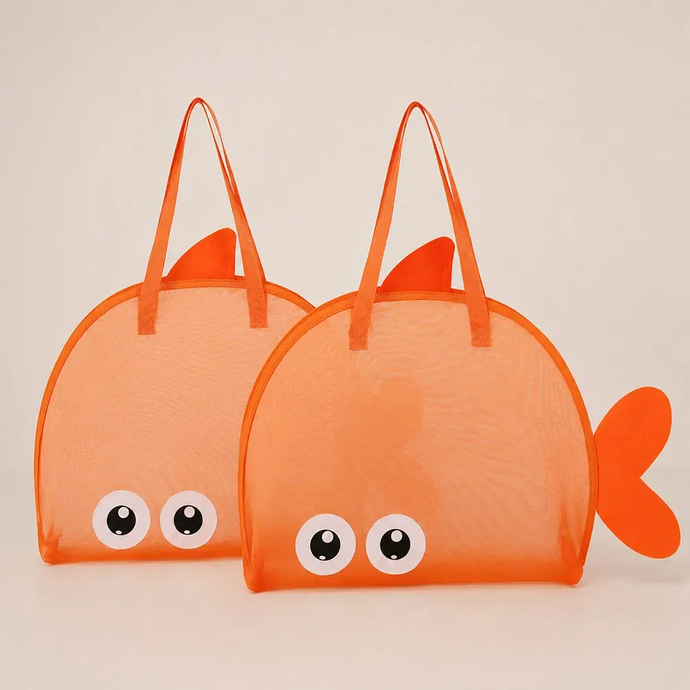 sac de plage en maille à motif de dessin animé, grande capacité, pliable, sac de rangement pour jouets de sable, sac de piscine léger pour la plage, les voyages et le camping
