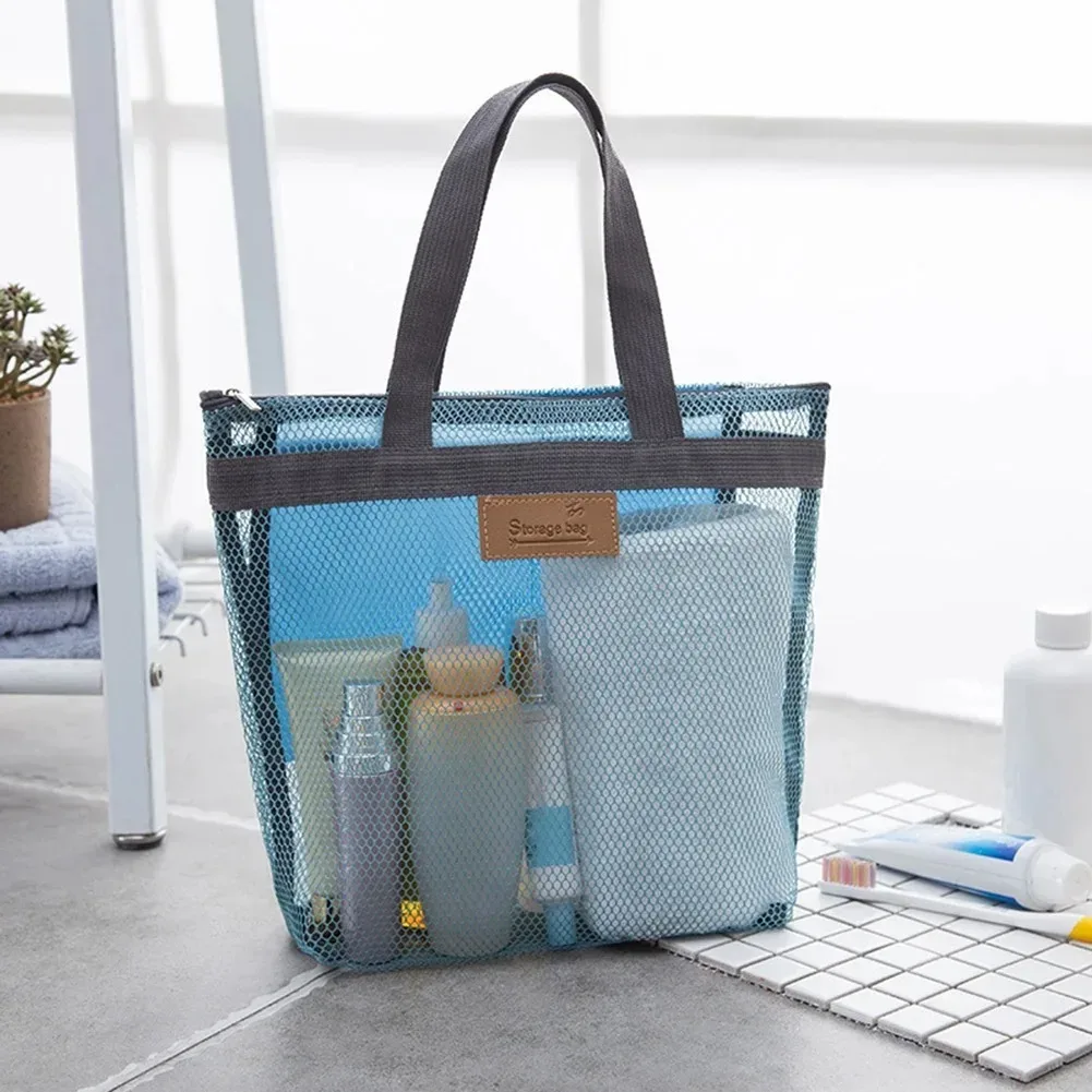 grande sacoche de toilette en maille, organiseur de douche portable avec poignées robustes, fermeture éclair, sac de rangement de voyage pour la plage et la natation