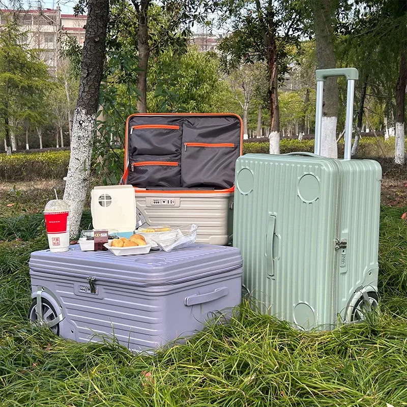 Nouveau bagage à grande roue de camping en plein air avec ouverture latérale, valise de voyage PC de grande capacité, roues unidirectionnelles, 24 pouces
