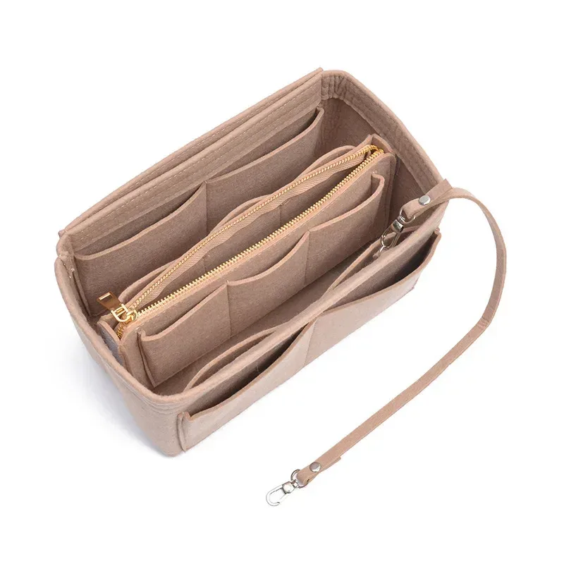 Sac de rangement de maquillage multifonctionnel de grande capacité, doublure de gril en feutre, sac de voyage portable dans un sac, évaluation cosmétique