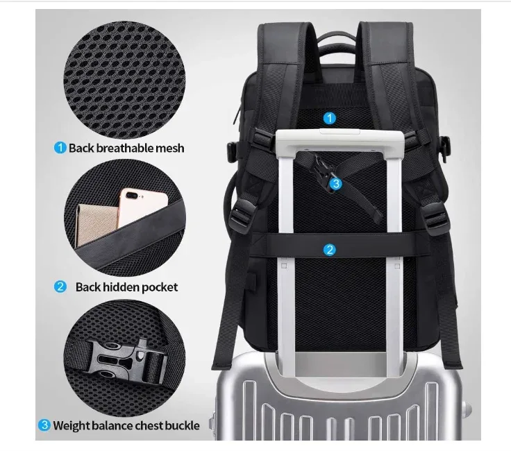 bange hommes sac à dos à main 45l 37l extensible hommes sacs à dos de voyage sac de jour porte-documents collège 17.3 "sac à dos pour ordinateur portable