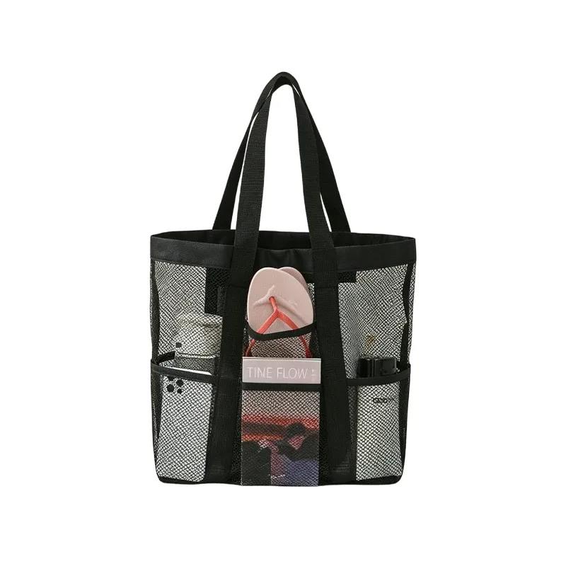 sac fourre-tout de plage grande capacité, sac à main en maille avec poches latérales de rangement, sac de transport portable pour les vacances en plein air et le quotidien