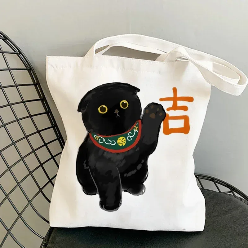 femme sacs à provisions kawaii dessin animé chats amusant sac fourre-tout shopper organisateur décontracté déjeuner sacs à main grande capacité toile sacs à bandoulière