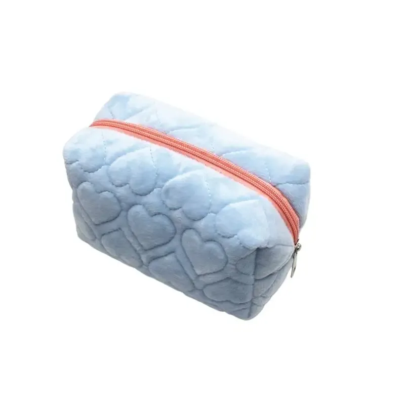 sac de maquillage en peluche à motif d'amour pour femmes, grands sacs à cosmétiques portables de voyage et de transport, trousse de toilette à fermeture éclair, sacs de rangement de lavage