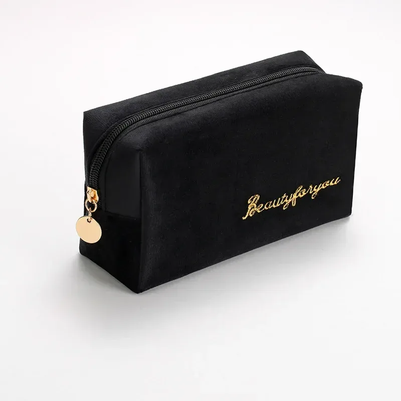 trousse de maquillage en peluche, trousse à cosmétiques pour femmes, grande trousse de toilette de voyage de couleur unie à fermeture éclair, pochette de lavage de beauté
