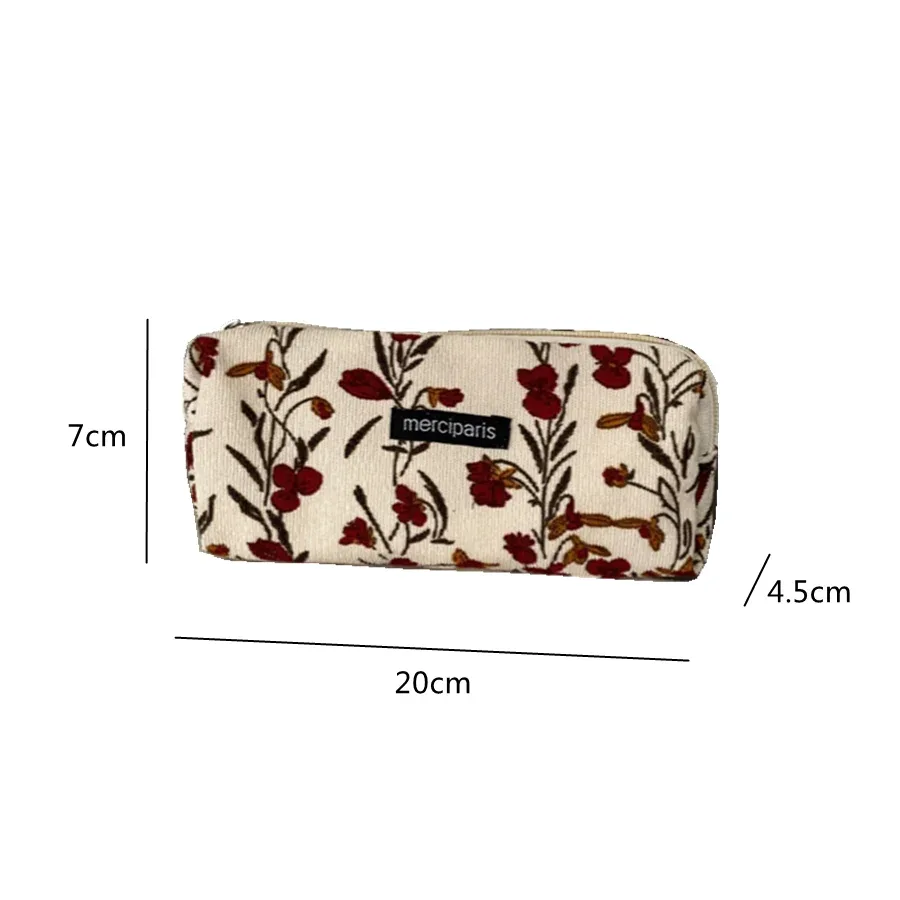 trousse à crayons en velours côtelé, joli sac de rangement portable de voyage pour rouge à lèvres cosmétique, stylo de papeterie, sac de maquillage, organisateur de sac à main