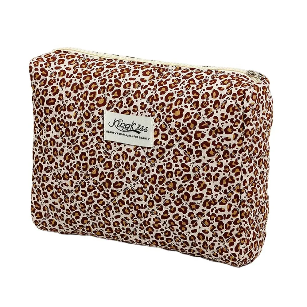 trousse de maquillage matelassée en coton imprimé floral, plusieurs tailles, sac à cosmétiques multifonctionnel imprimé léopard, pochettes à main de voyage