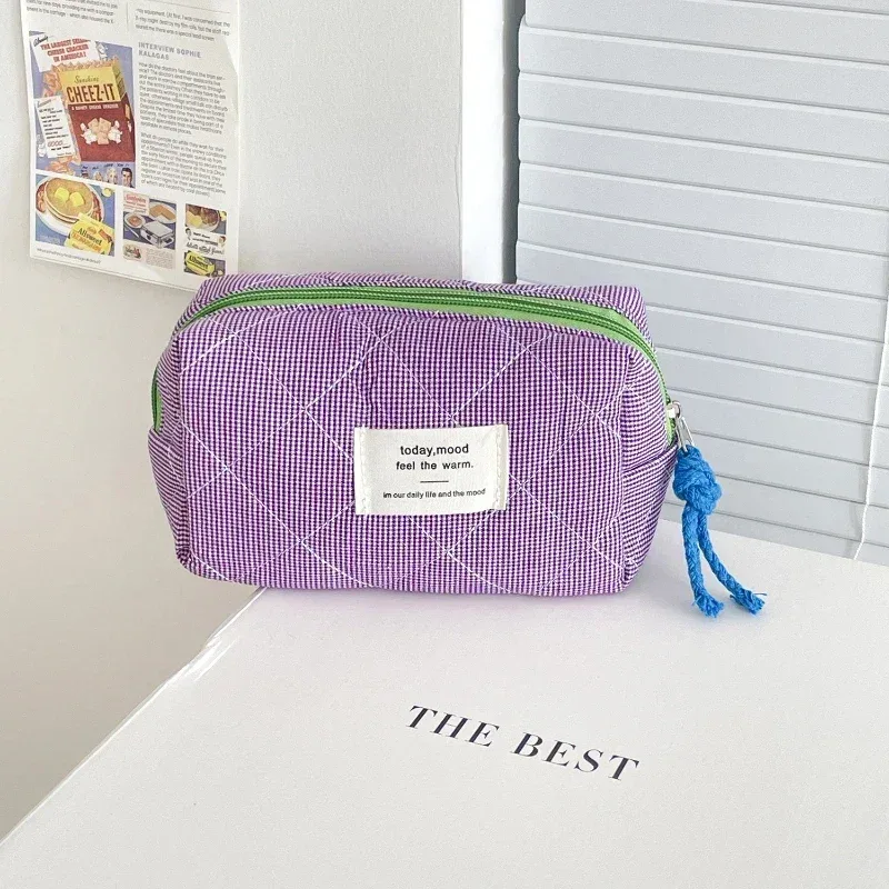 sacs à cosmétiques matelassés à carreaux pour filles, pochette rétro pour dames, porte-monnaie, sac de rangement de toilette portable de voyage pour femmes