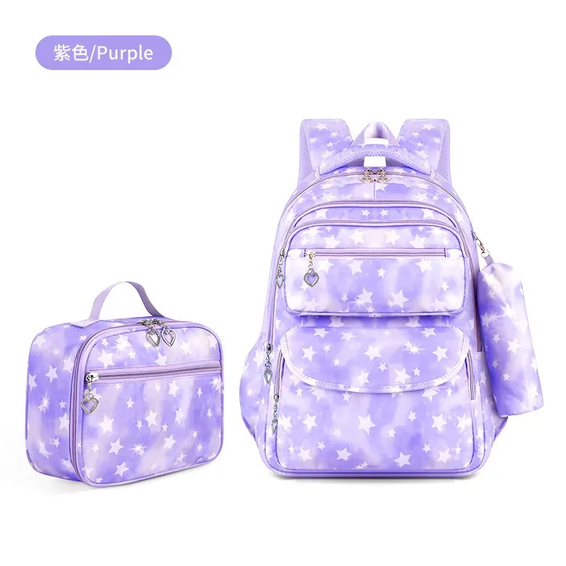 ensemble de 3 sacs à dos scolaires imprimés étoiles avec sac à déjeuner et trousse à crayons, légers, imperméables, pour école primaire et collège