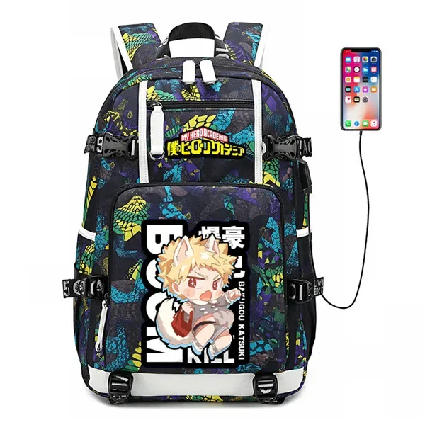 sac à dos de voyage grande capacité mha, sacs d'école imperméables pour garçons, sac à dos pour ordinateur portable avec chargement usb, sac à dos oxford pour cosplay
