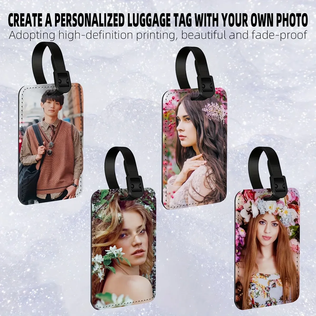 étiquettes de bagages personnalisées avec photos personnalisées - convient aux valises, aux sacs à dos et aux sacs à main. porte-documents de voyage en pu durable