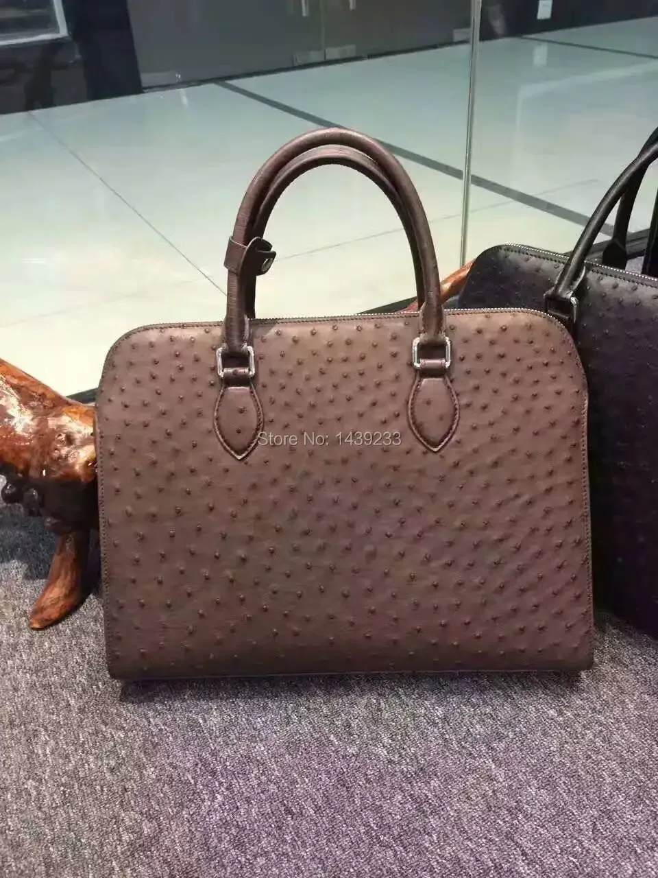 100% véritable peau d'autruche mallette en cuir hommes d'affaires pochette d'ordinateur café noir, peau d'autruche hommes mallette officielle