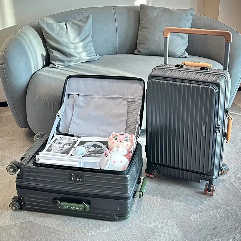 valise à ouverture latérale, large, avec roulettes pivotantes, serrure tsa, bagage à roulettes en pc, 20/24/26/28 pouces