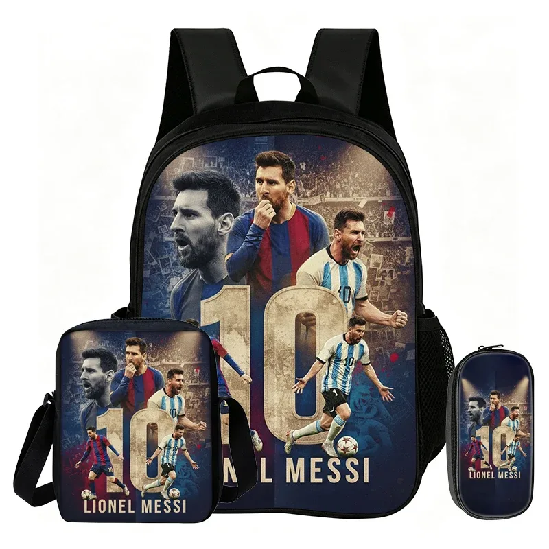 ensemble de 3 pièces m-messi pour enfants : sac à dos scolaire, sac à bandoulière et trousse à crayons – sac de sport football, sac à dos de star du football