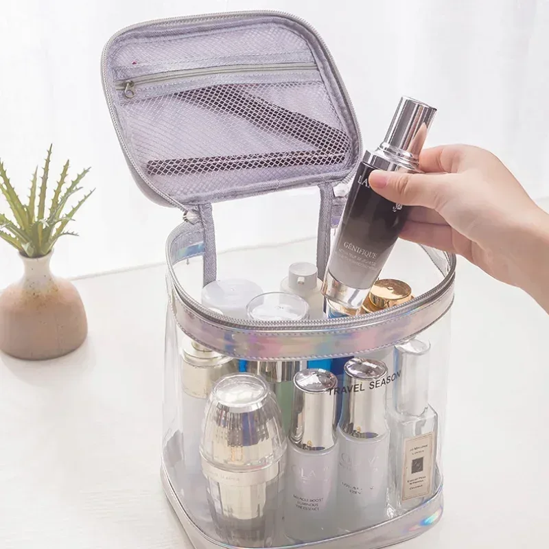 sac à cosmétiques de maquillage transparent, pochette de toilette de voyage portable, pochette transparente étanche, rangement, kit de lavage de voyage à domicile