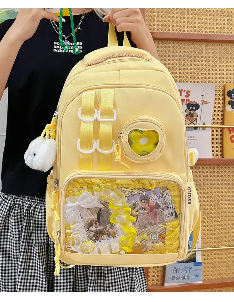 nouveau sac à dos transparent avec badge de bricolage, sac ulzzang ita y2k, cartable de grande capacité pour femmes, sac à dos à la mode et beau