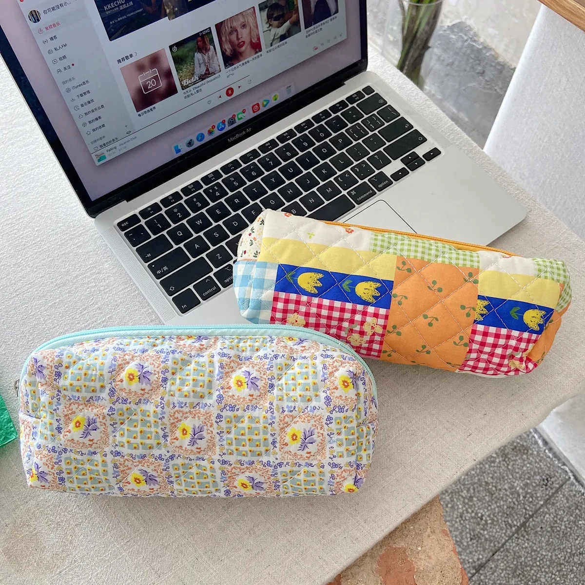 liberty petit sac de maquillage couette coton toile femmes fermeture éclair organisateur cosmétique mignon pochette de maquillage portable trousse de toilette