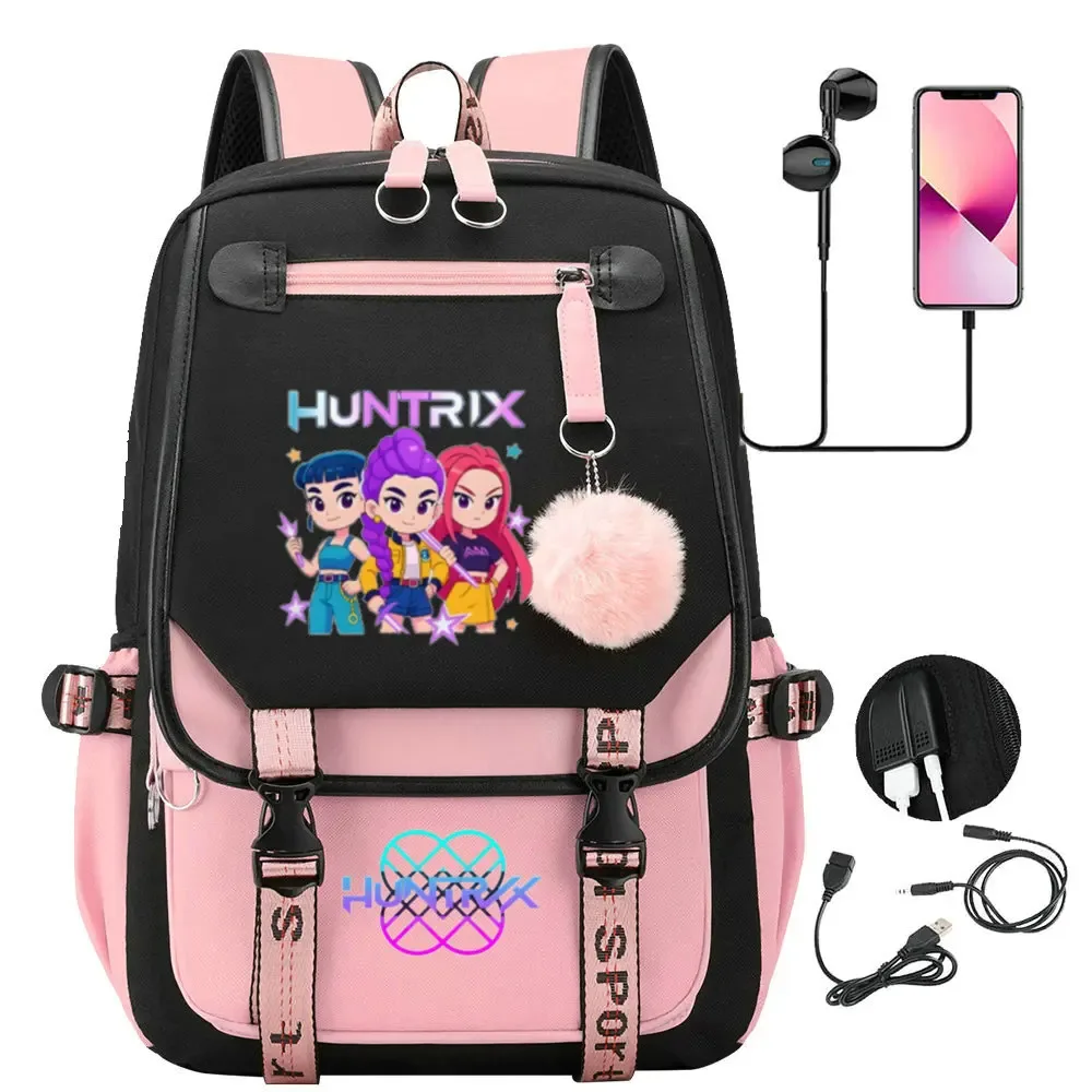 sac à dos kpop demon hunters, noir et rose, grande capacité, pour le quotidien, les voyages en plein air, rangement pratique, cadeaux de vacances